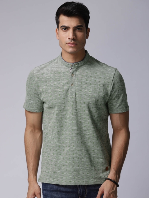 

True Blue Men Green Self-Design Henley Neck T-shirt