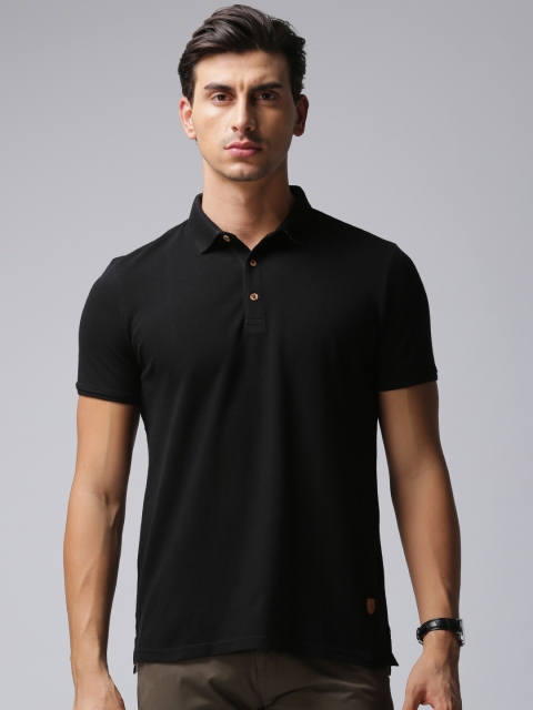 

True Blue Men Black Solid Polo T-shirt