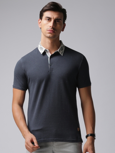 

True Blue Men Navy Blue Solid Polo Pure Cotton T-shirt