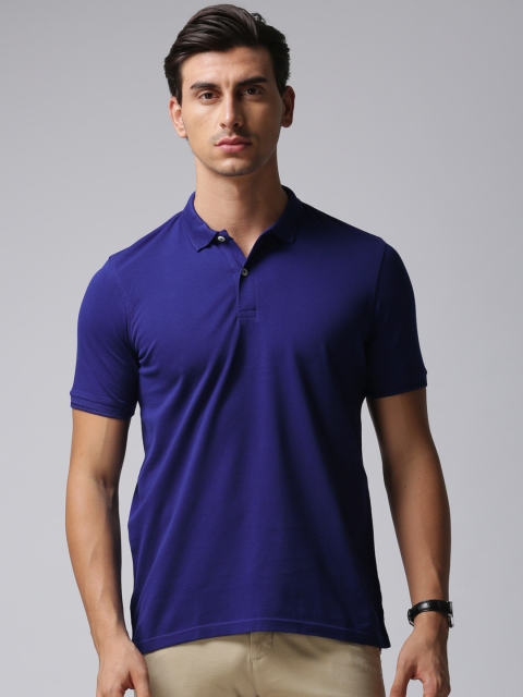 

True Blue Men Blue Solid Polo T-shirt