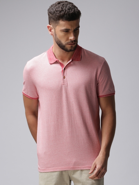 

True Blue Men Red Self Design Polo T-shirt