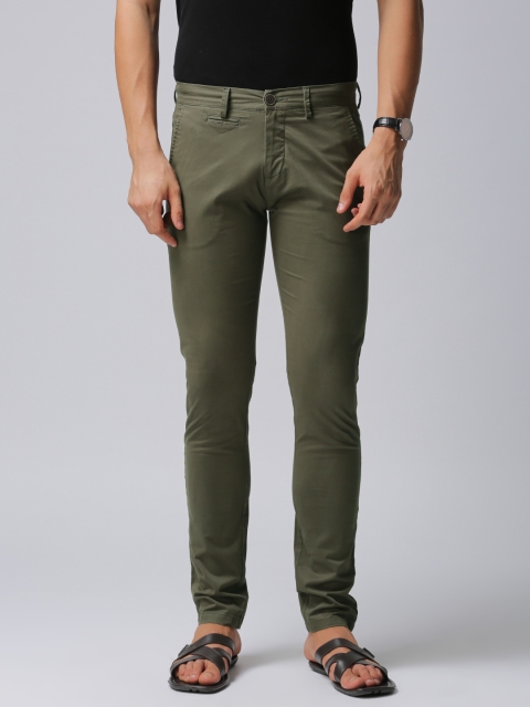 

True Blue Men Olive Green Slim Fit Solid Regular Trousers