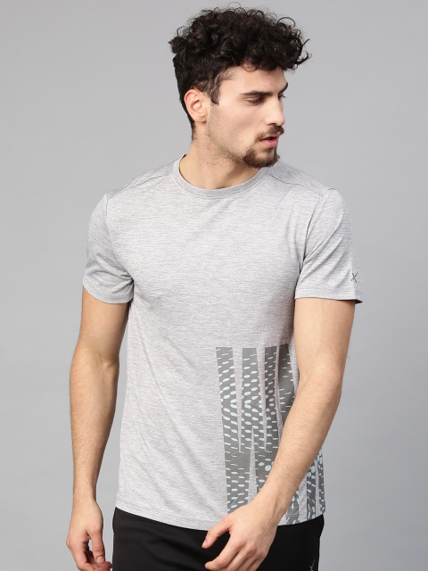 

HRX by Hrithik Roshan Men Grey Melange Printed Round Neck T-shirt