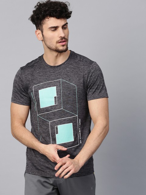 

HRX by Hrithik Roshan Men Charcoal Grey Printed Round Neck T-shirt