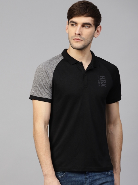 

HRX by Hrithik Roshan Men Black Solid Polo Collar T-shirt