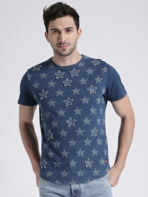 

Splash Men Blue Printed Round Neck T-shirt