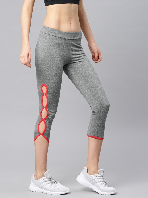 

HRX by Hrithik Roshan Women Grey Melange Solid 3/4th Tights