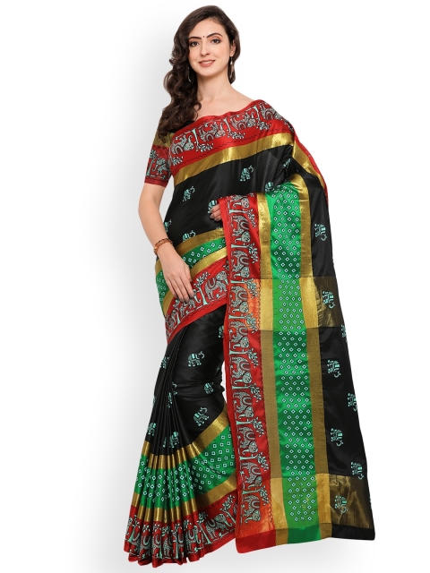 

Satrani Black & Green Poly Silk Printed Saree