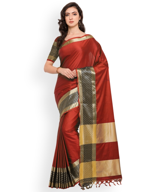 

Satrani Red Printed Poly Silk Saree