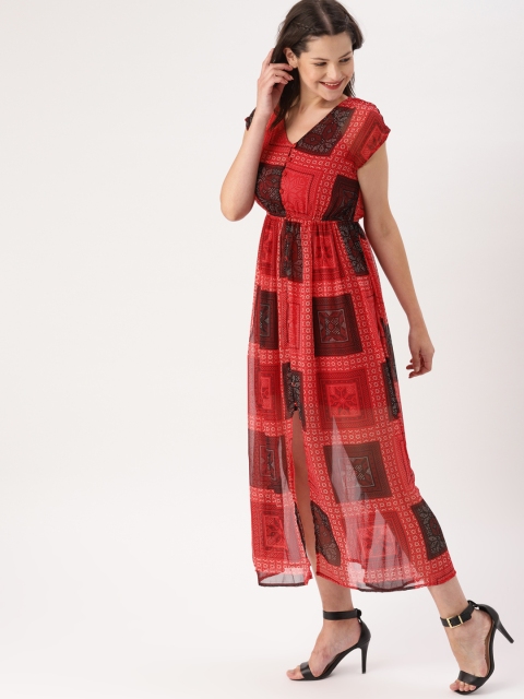 

DressBerry Women Red & Black Printed Fit and Flare Dress