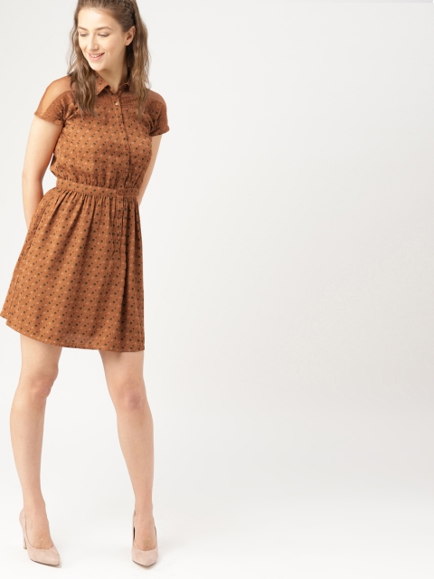 

DressBerry Women Brown Printed A-Line Dress