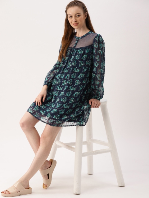 

DressBerry Women Navy Blue Printed A-Line Dress