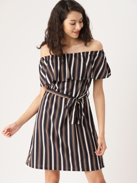 

DressBerry Women Navy Striped A-Line Dress, Navy blue