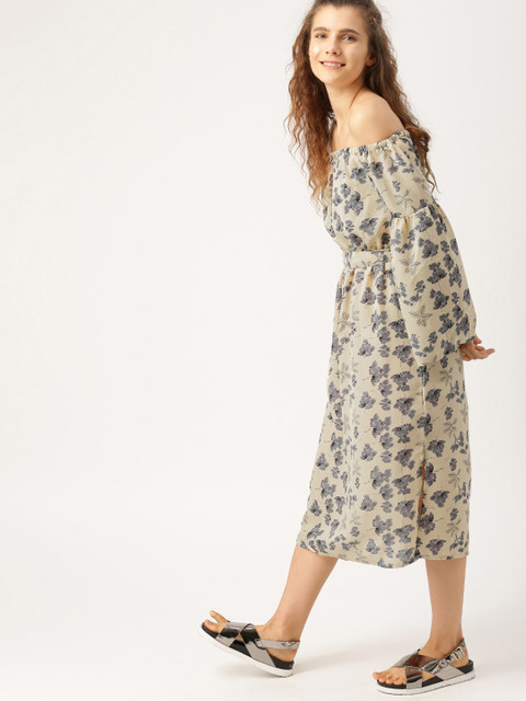

DressBerry Women Beige Printed A-Line Bardot Dress