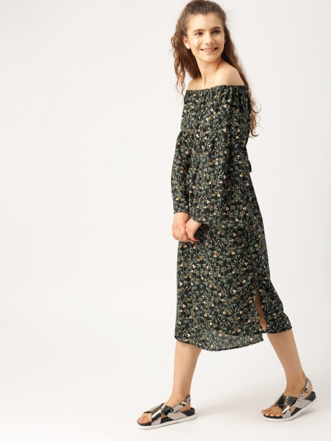 

DressBerry Women Black Printed A-Line Bardot Dress