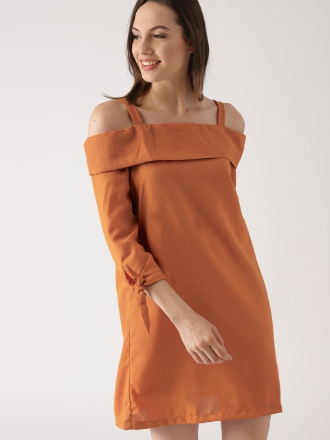 

DressBerry Women Mustard Brown Solid Shift Dress