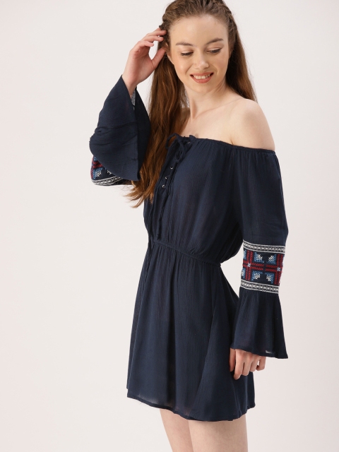 

DressBerry Women Navy Solid Fit and Flare Dress, Navy blue