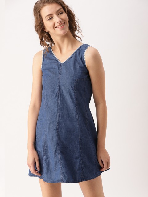 

DressBerry Women Blue Solid A-Line Denim Dress