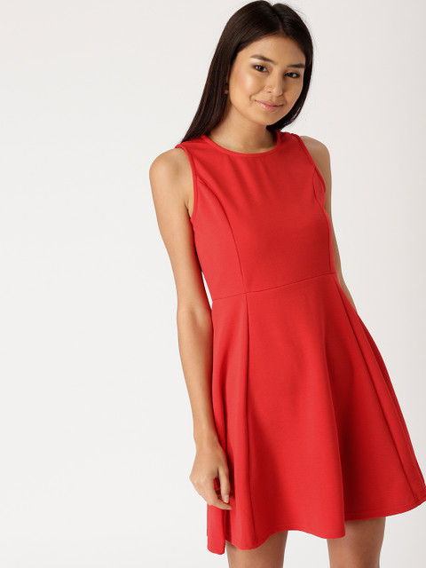 

DressBerry Women Red Solid Fit and Flare Dress