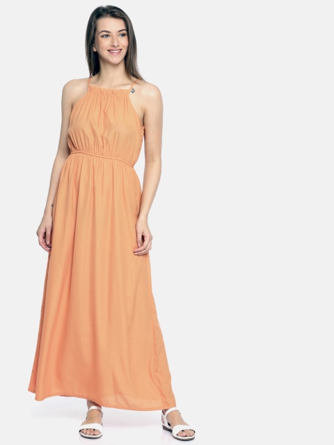 

DressBerry Women Peach-Coloured Solid Maxi Dress