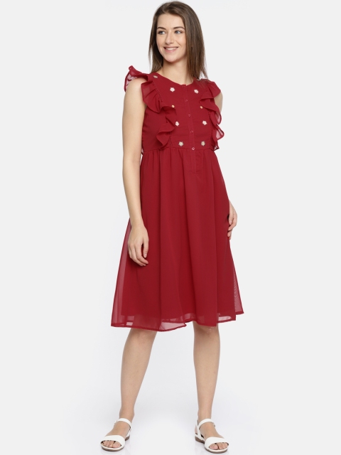 

DressBerry Women Red Solid A-Line Dress