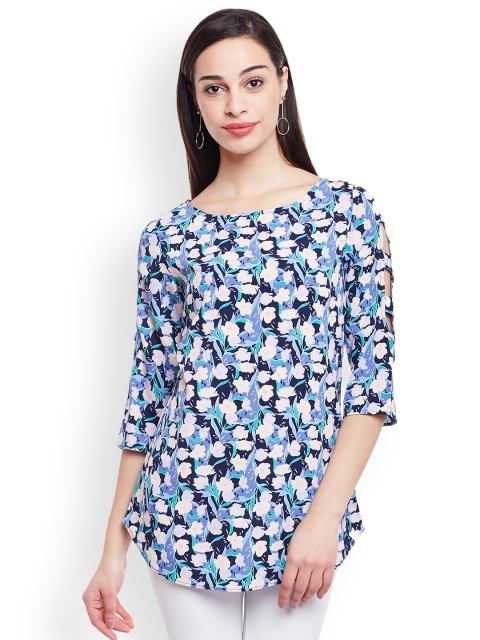 

Ruhaans Navy Blue & Multicoloured Printed Tunic