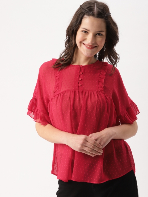 

DressBerry Women Red Self Design Top