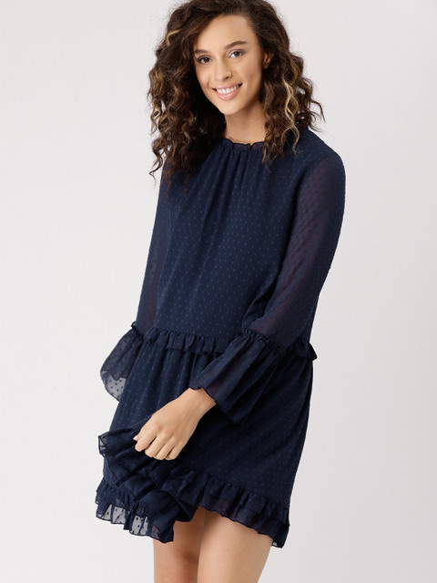 

DressBerry Women Navy Blue Self-Design A-line Dress