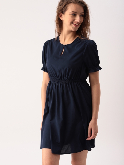 

DressBerry Women Navy Solid A-Line Dress, Navy blue