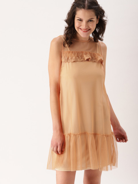 

DressBerry Women Peach-Coloured Solid A-Line Dress