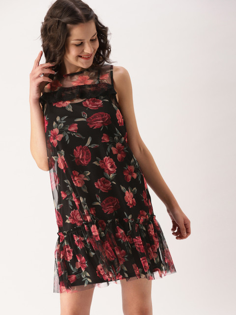 

DressBerry Women Black Floral Printed A-Line Dress