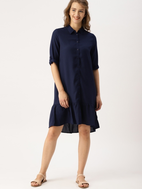 

DressBerry Women Navy Blue Solid Shirt Dress