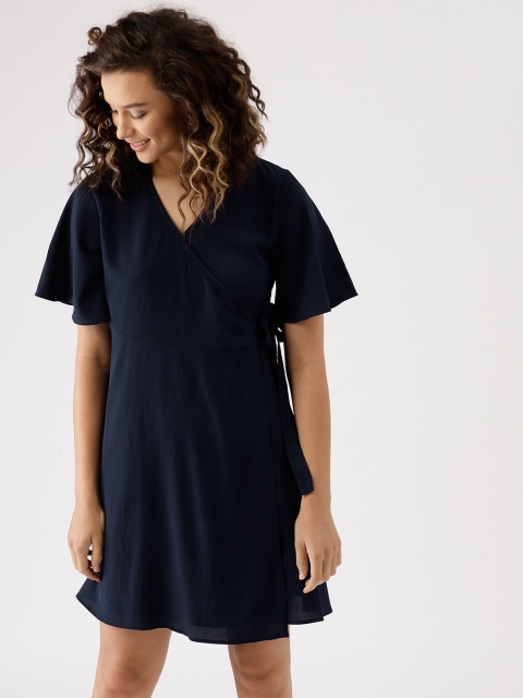 

DressBerry Women Navy Blue Solid Wrap Dress
