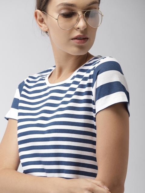 

Harvard Women Blue & White Striped Round Neck T-shirt