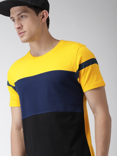

Harvard Men Yellow & Navy Colourblocked Round Neck T-shirt