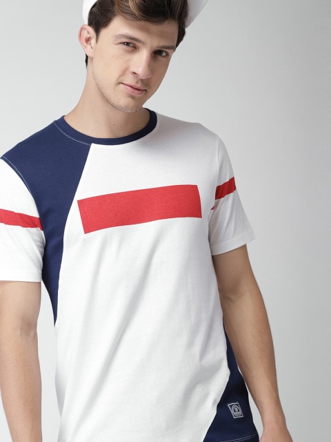 

Harvard Men White & Blue Colourblocked Round Neck T-shirt