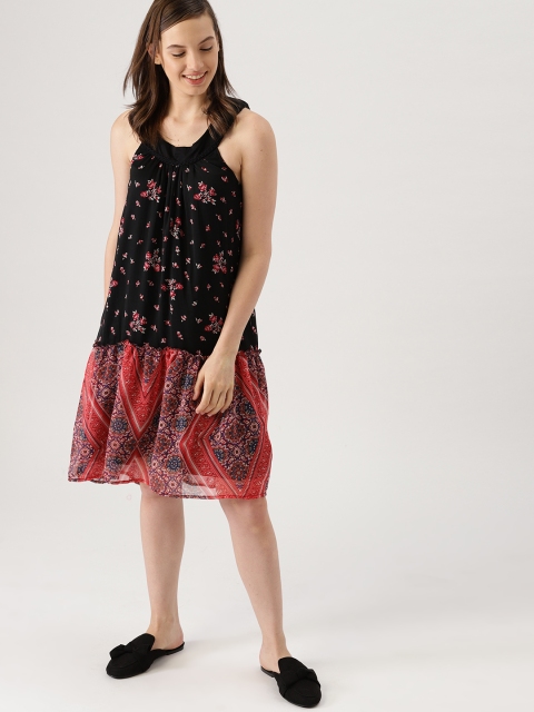 

DressBerry Women Black & Red Printed A-Line Dress