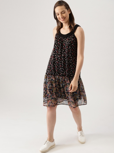 

DressBerry Women Black Floral Print A-Line Dress
