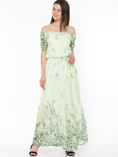 

DressBerry Women Green Printed Maxi Bardot Dress