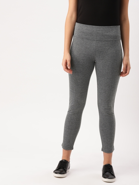 

DressBerry Women Grey Striped Cropped Treggings