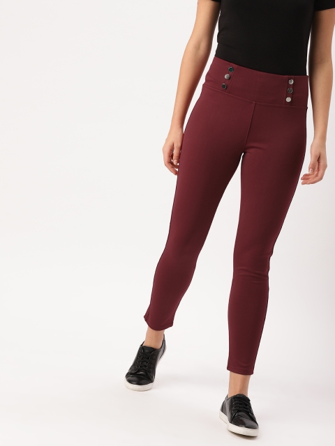 

DressBerry Women Maroon Solid Cropped Treggings