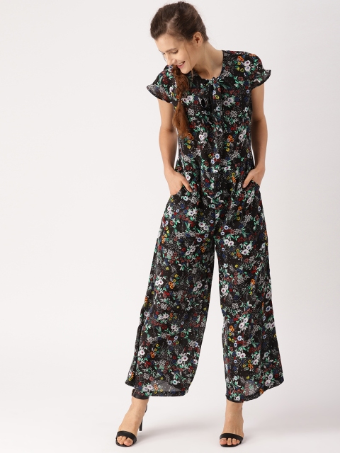 

DressBerry Black Floral Printed Basic Jumpsuit