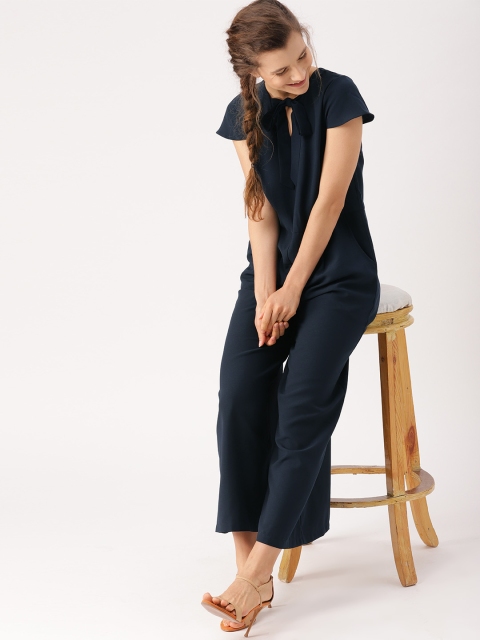 

DressBerry Navy Blue Solid Basic Jumpsuit