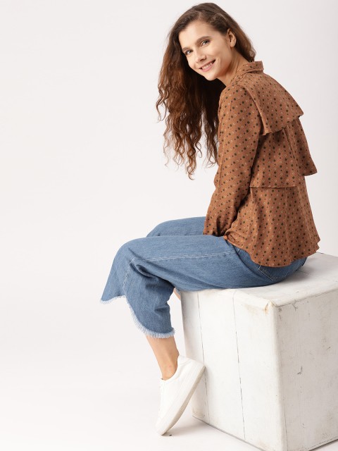 

DressBerry Women Rust Brown Regular Fit Printed Casual Shirt