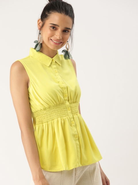 

DressBerry Women Yellow Solid Shirt Style Top