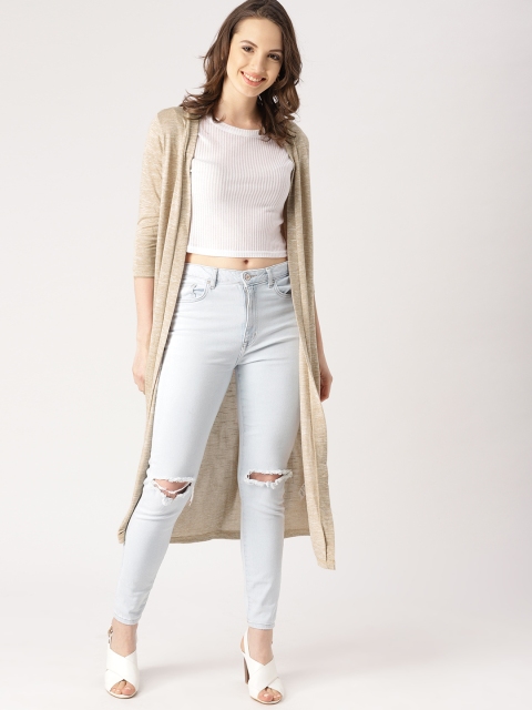 

DressBerry Beige Solid Longline Open Front Shrug