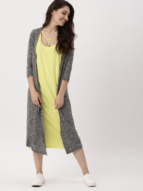 

DressBerry Charcoal Grey Solid Open Front Longline Shrug