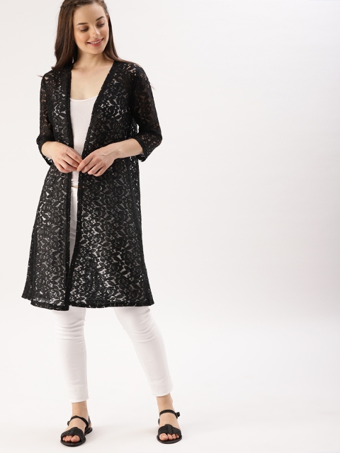 

DressBerry Black Self Design Open Front Longline Shrug