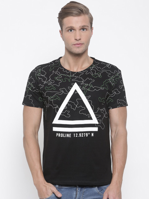 

Proline Active Men Black Printed Round Neck T-shirt