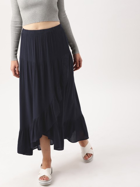 

DressBerry Women Navy Blue Flared Midi Skirt